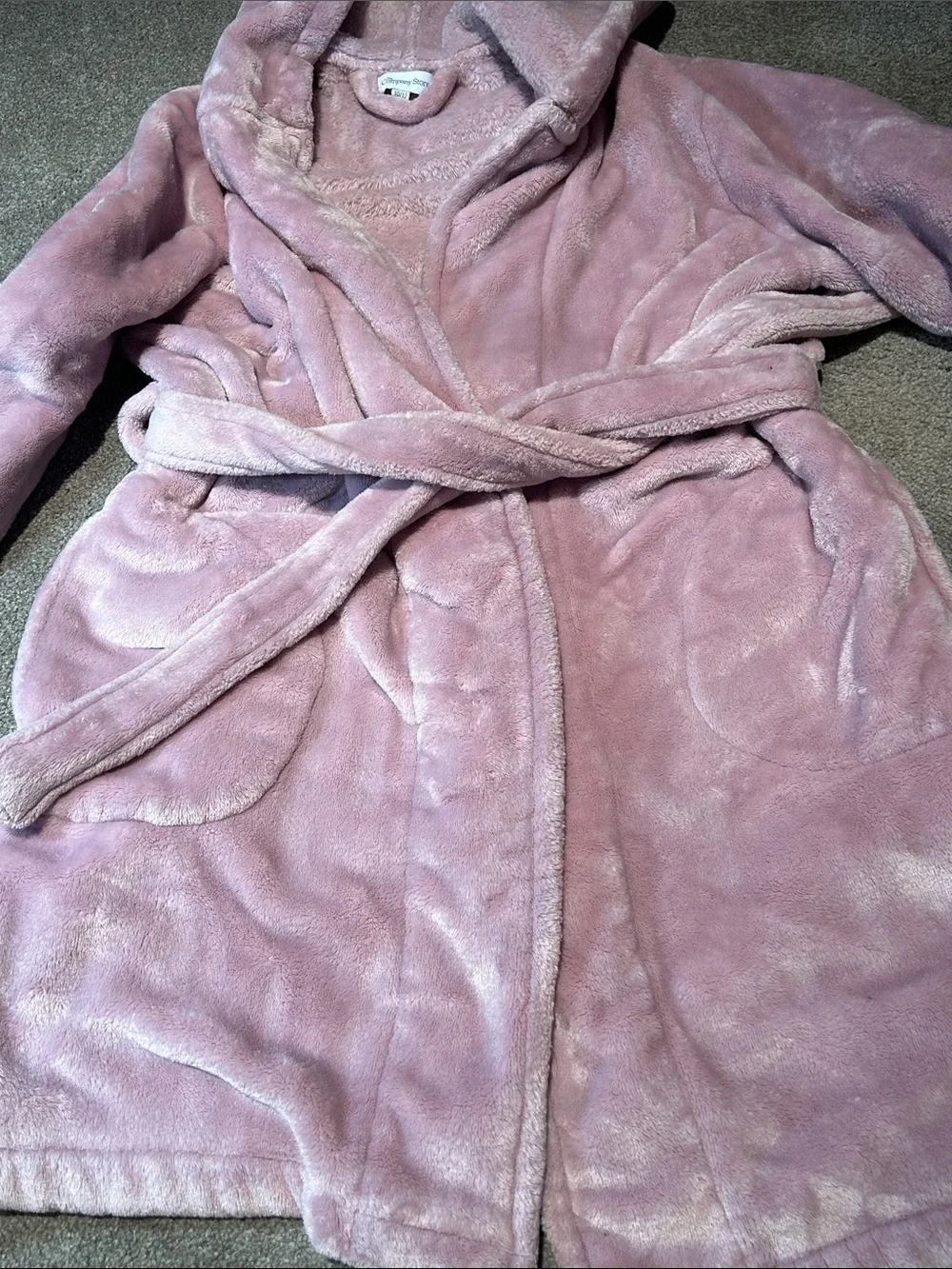 The Company Store Plush Hooded Kids Robe - Light Mauve Pink